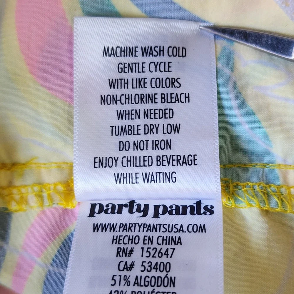 Party Pants Swim Trunks Mens Large Yellow Tropical‎ Palm Print Excellent
